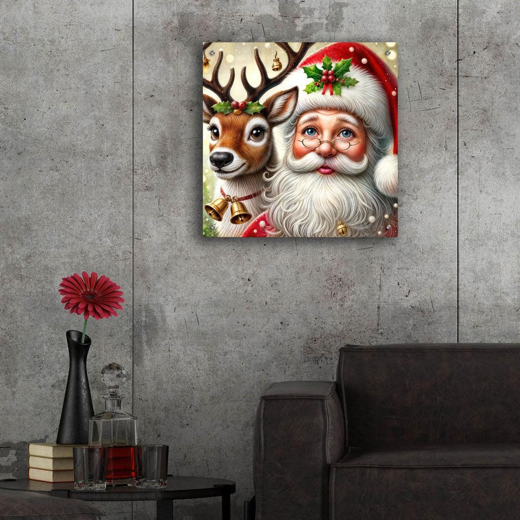 Santa And Reindeer by Rey Klimt - 24x24 acrylic wall art in a room