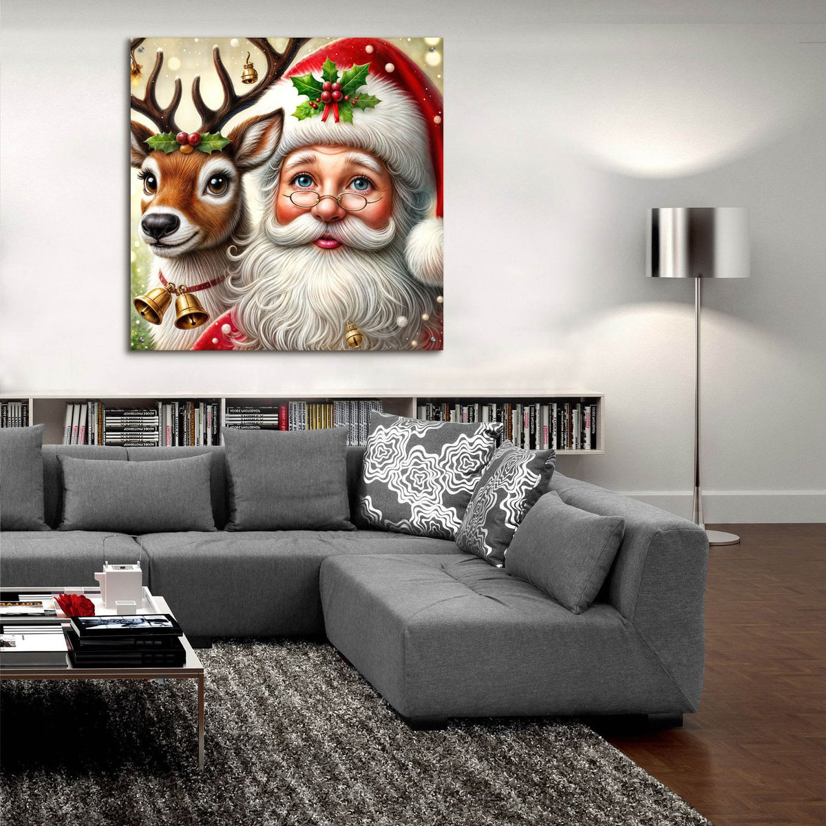 Santa And Reindeer by Rey Klimt - 36x36 acrylic wall art in a room