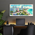 South Beach Miami Watercolor by Rey Klimt - 48x24 acrylic wall art in a room