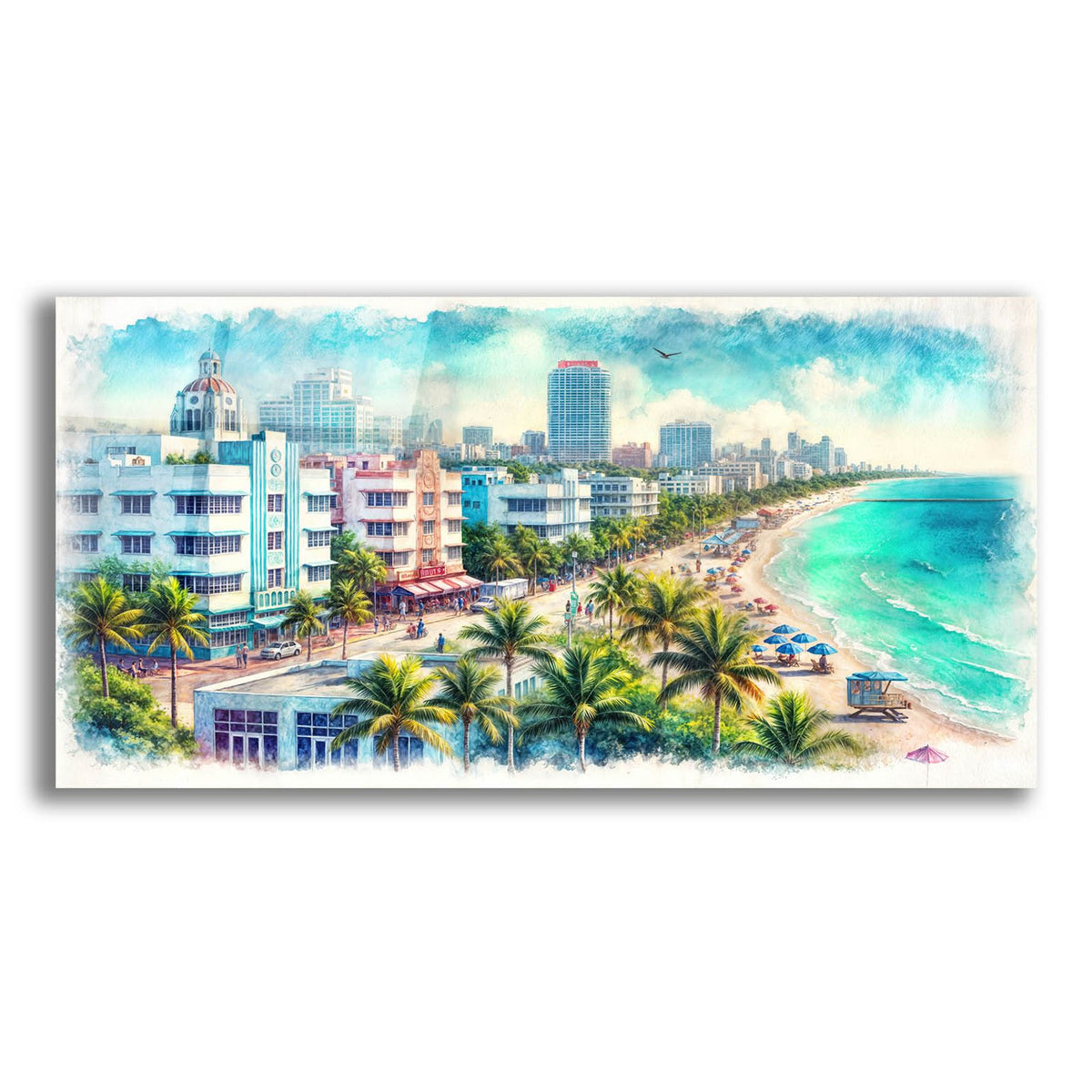 South Beach Miami Watercolor by Rey Klimt acrylic glass wall art