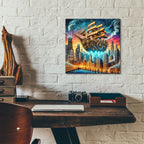 Steam Punk Ship In Chicago by Rey Klimt - 12x12 acrylic wall art in a room
