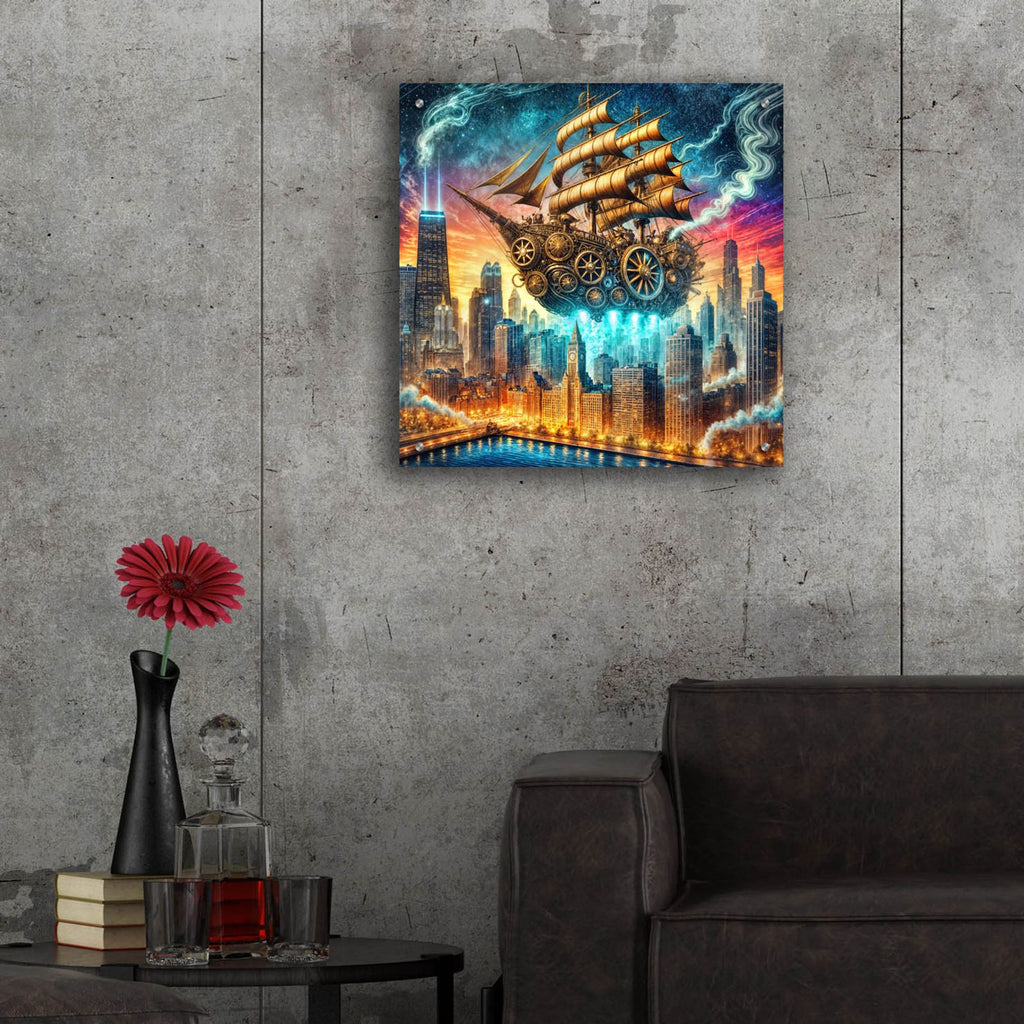 Steam Punk Ship In Chicago by Rey Klimt - 24x24 acrylic wall art in a room