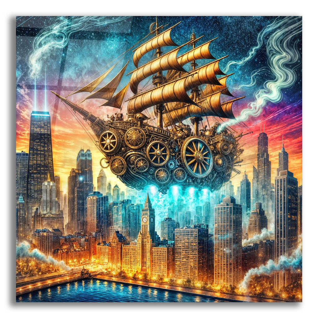 Steam Punk Ship In Chicago by Rey Klimt acrylic glass wall art
