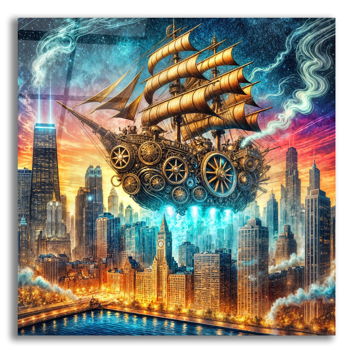 Steam Punk Ship In Chicago by Rey Klimt acrylic glass wall art