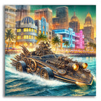 Steampunk Speedboat In Miami by Rey Klimt acrylic glass wall art