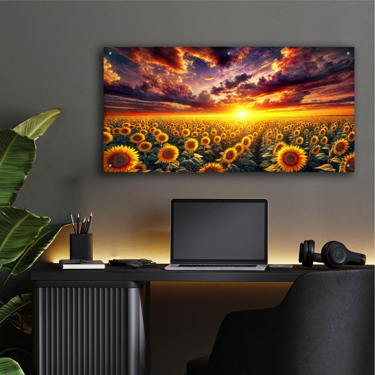 Sunflower Field Sunrise by Rey Klimt - 48x24 acrylic wall art in a room
