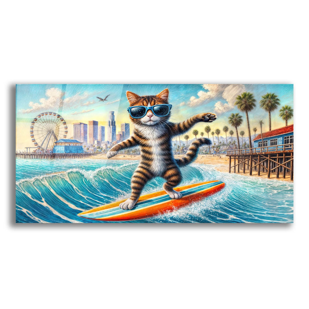 Surfing Cat California by Rey Klimt acrylic glass wall art