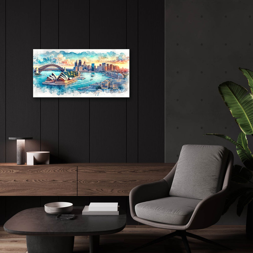 Sydney Watercolor by Rey Klimt - 24x12 acrylic wall art in a room