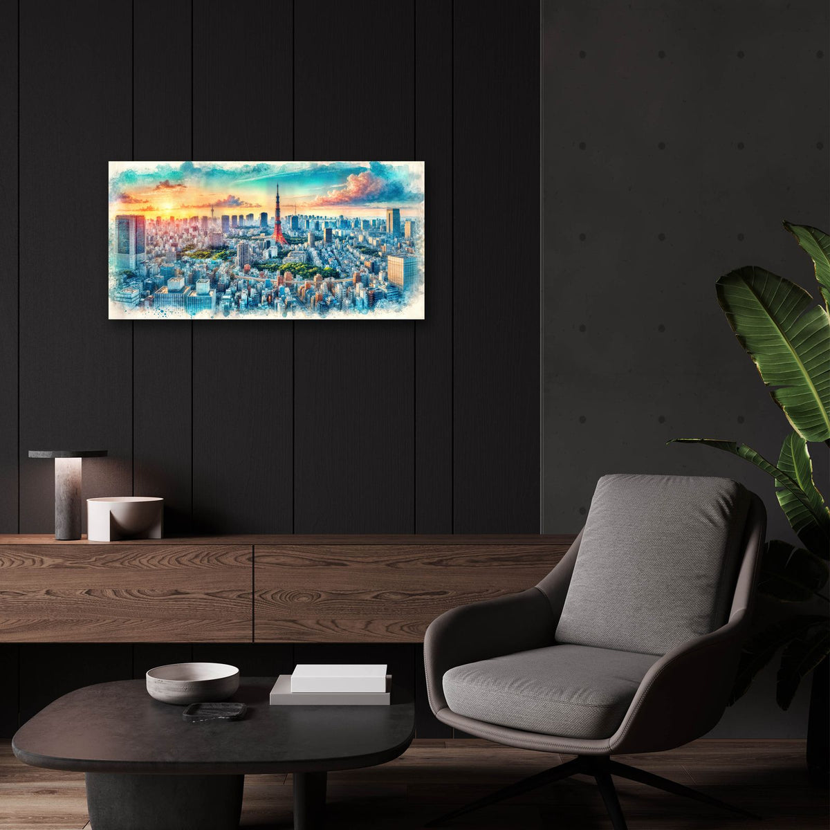 Tokyo Watercolor by Rey Klimt - 24x12 acrylic wall art in a room