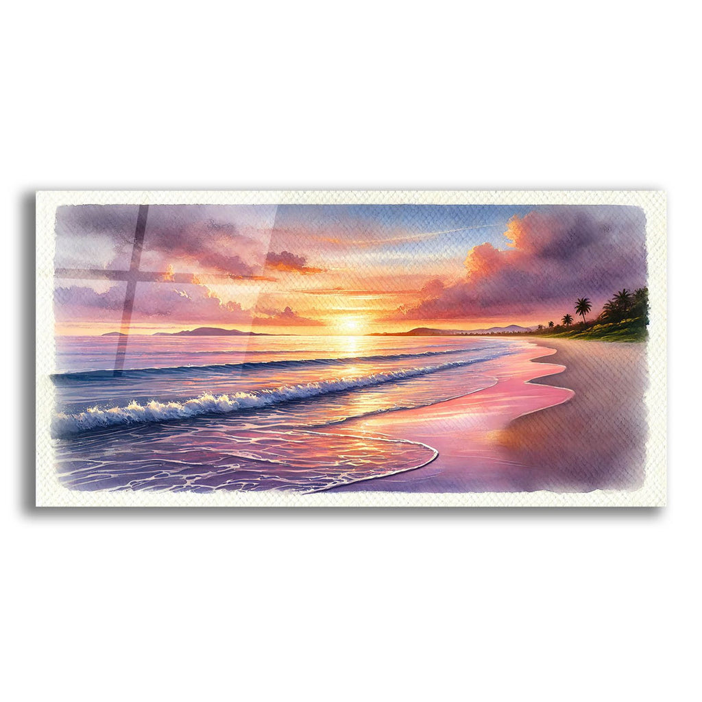 Tropical Sunset Watercolor by Rey Klimt acrylic glass wall art