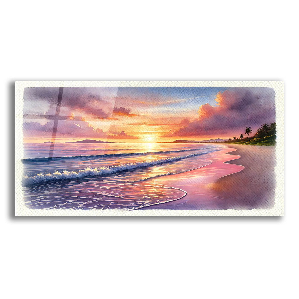 Tropical Sunset Watercolor by Rey Klimt acrylic glass wall art