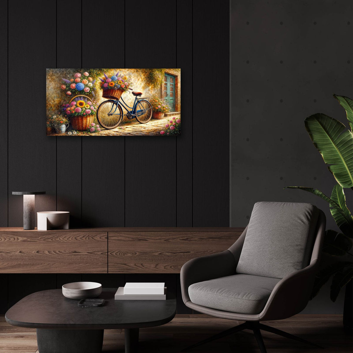 Vintage Bike And Flowers by Rey Klimt - 24x12 acrylic wall art in a room