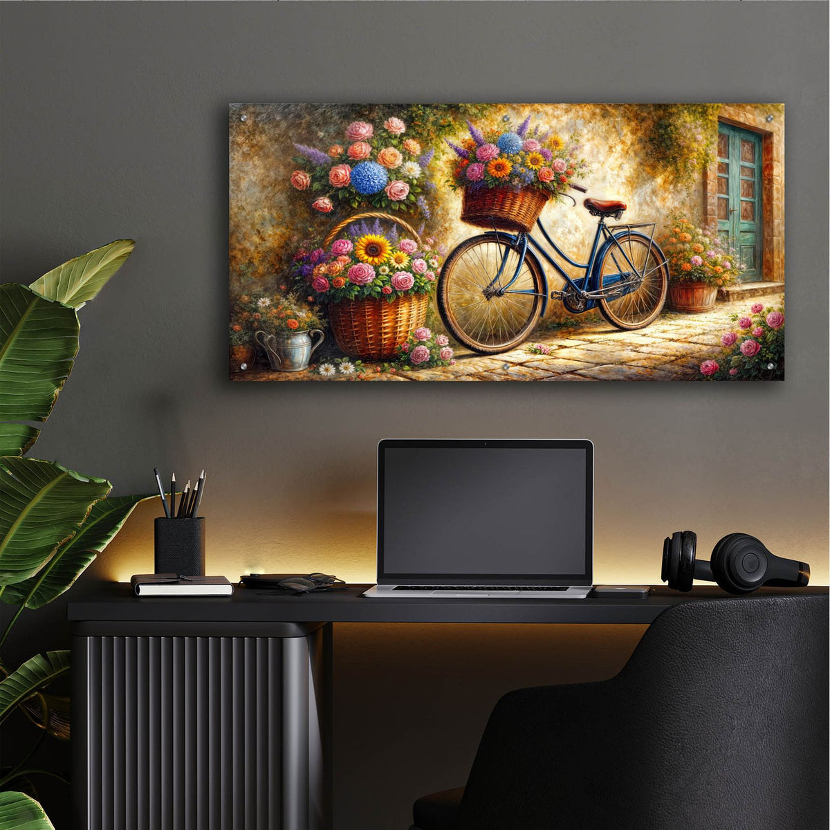 Vintage Bike And Flowers by Rey Klimt - 48x24 acrylic wall art in a room