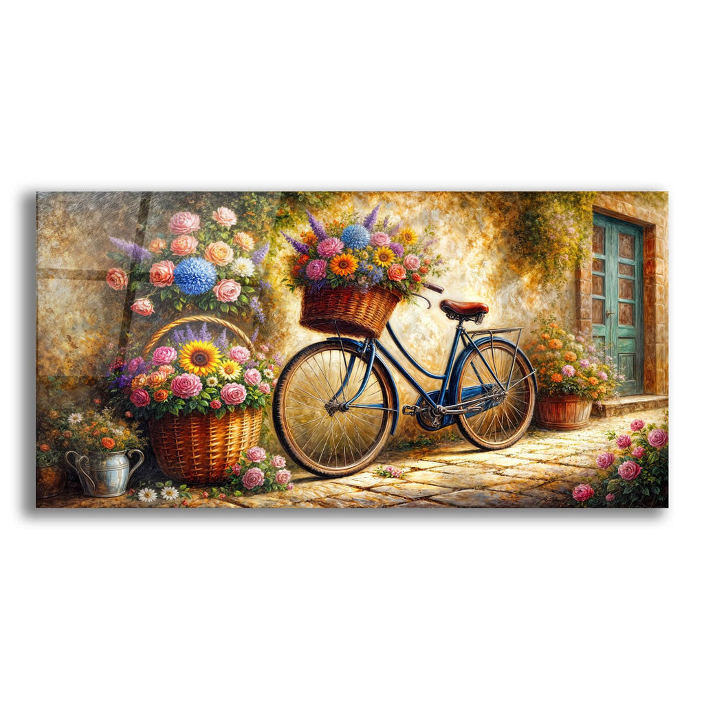 Vintage Bike And Flowers by Rey Klimt acrylic glass wall art
