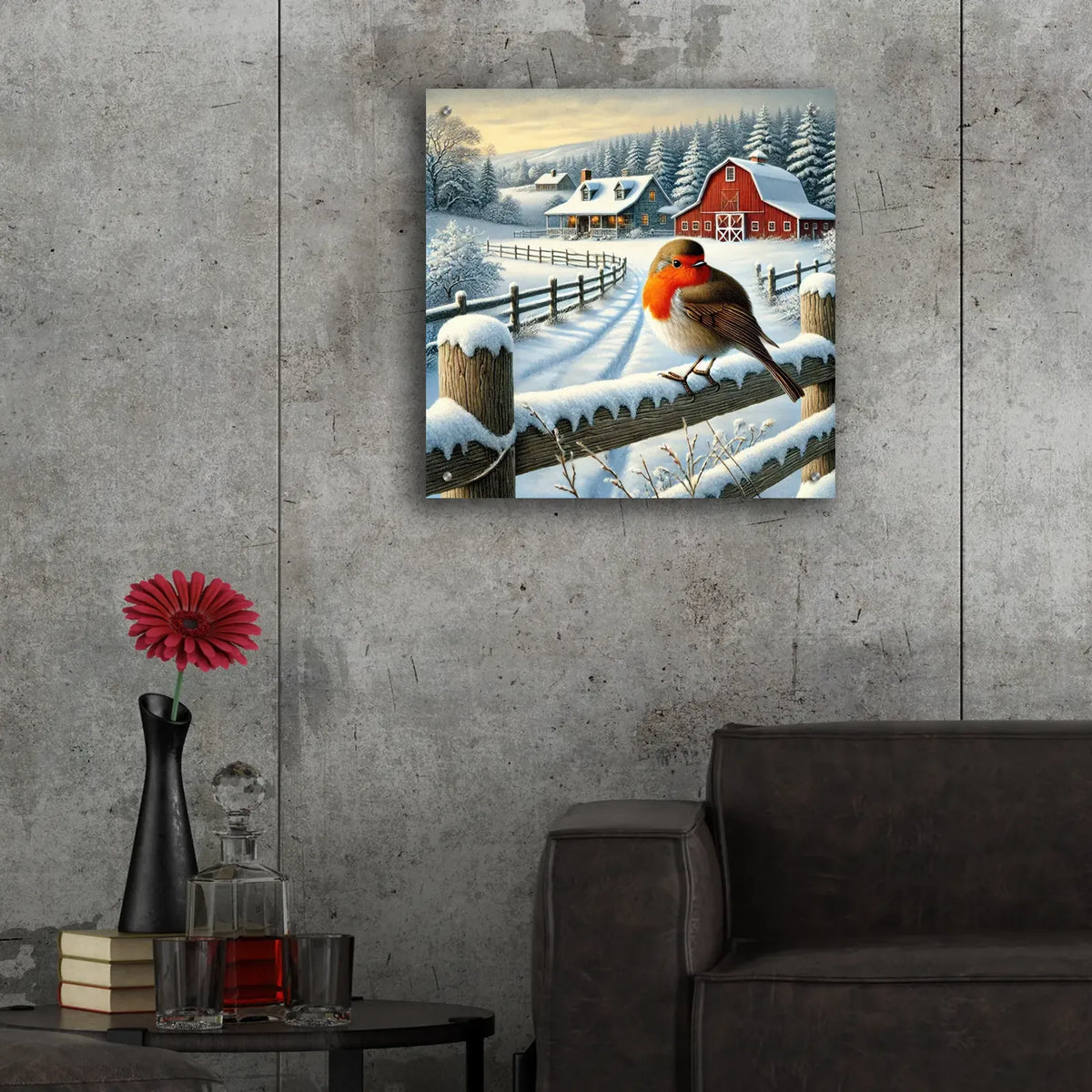 Winter Farm by Rey Klimt - 24x24 acrylic wall art in a room