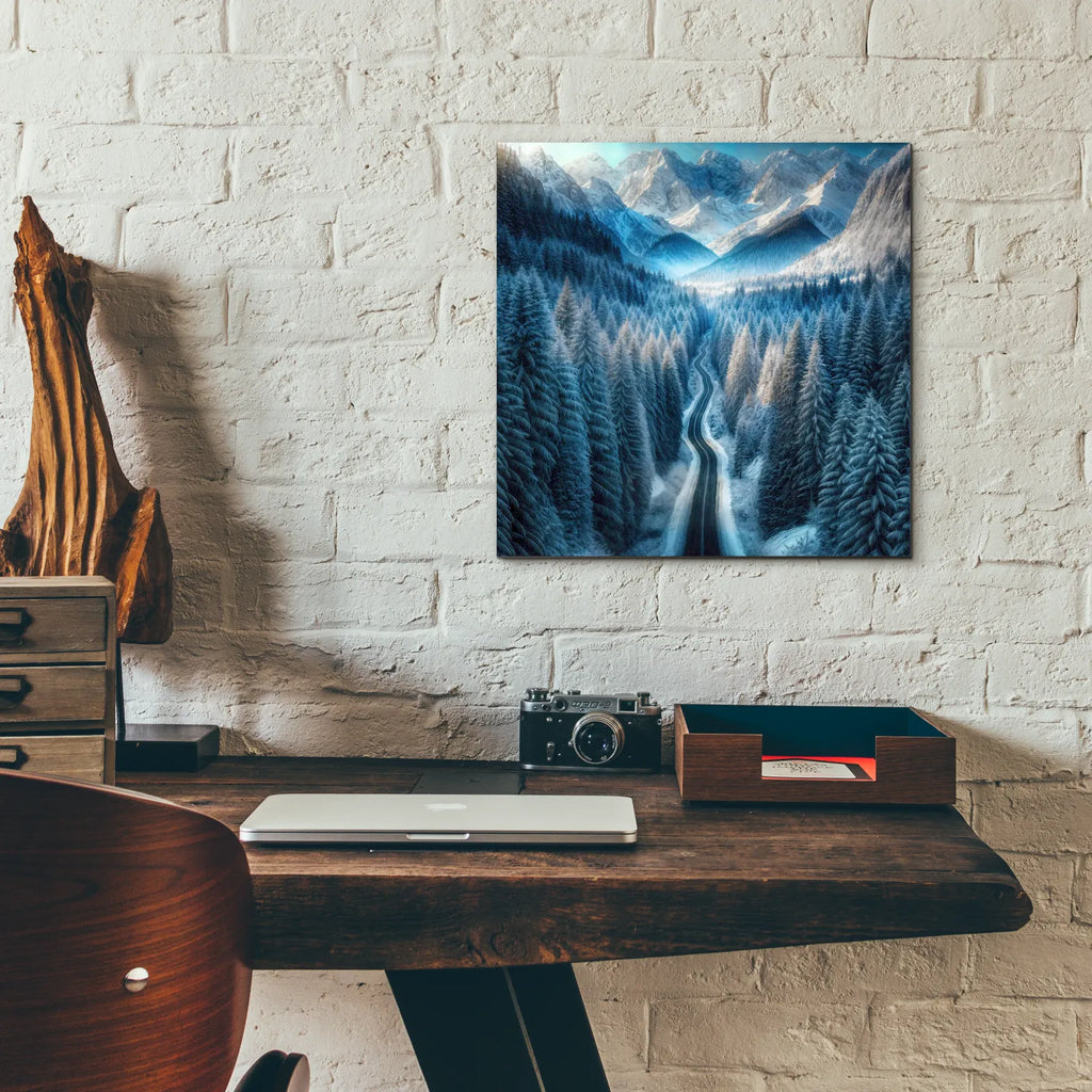 Winter Road In Mountains by Rey Klimt - 12x12 acrylic wall art in a room