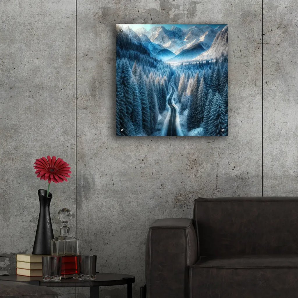 Winter Road In Mountains by Rey Klimt - 24x24 acrylic wall art in a room