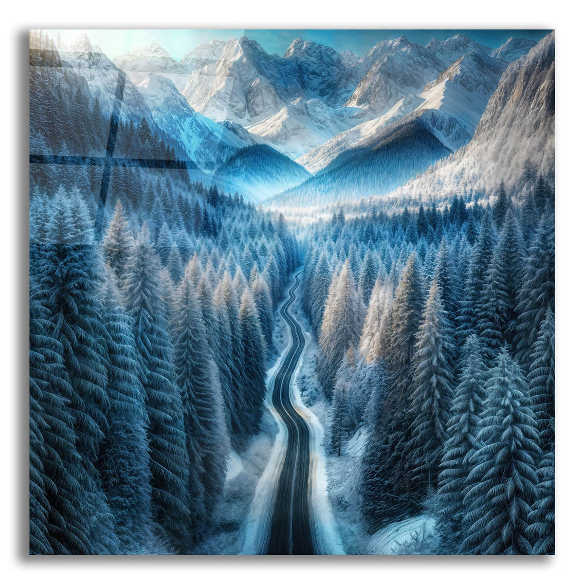Winter Road In Mountains by Rey Klimt acrylic glass wall art
