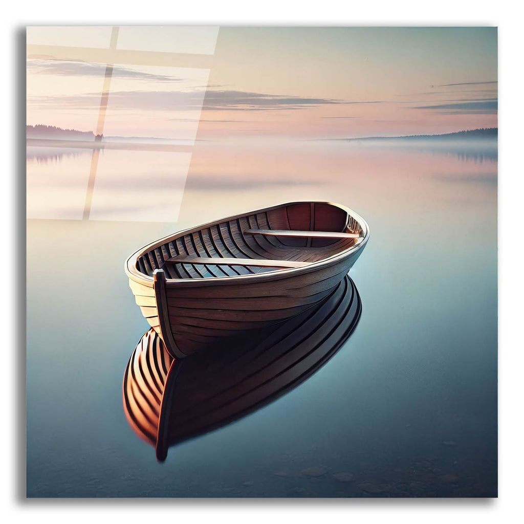 Wooden Boat On Still Water by Rey Klimt acrylic glass wall art