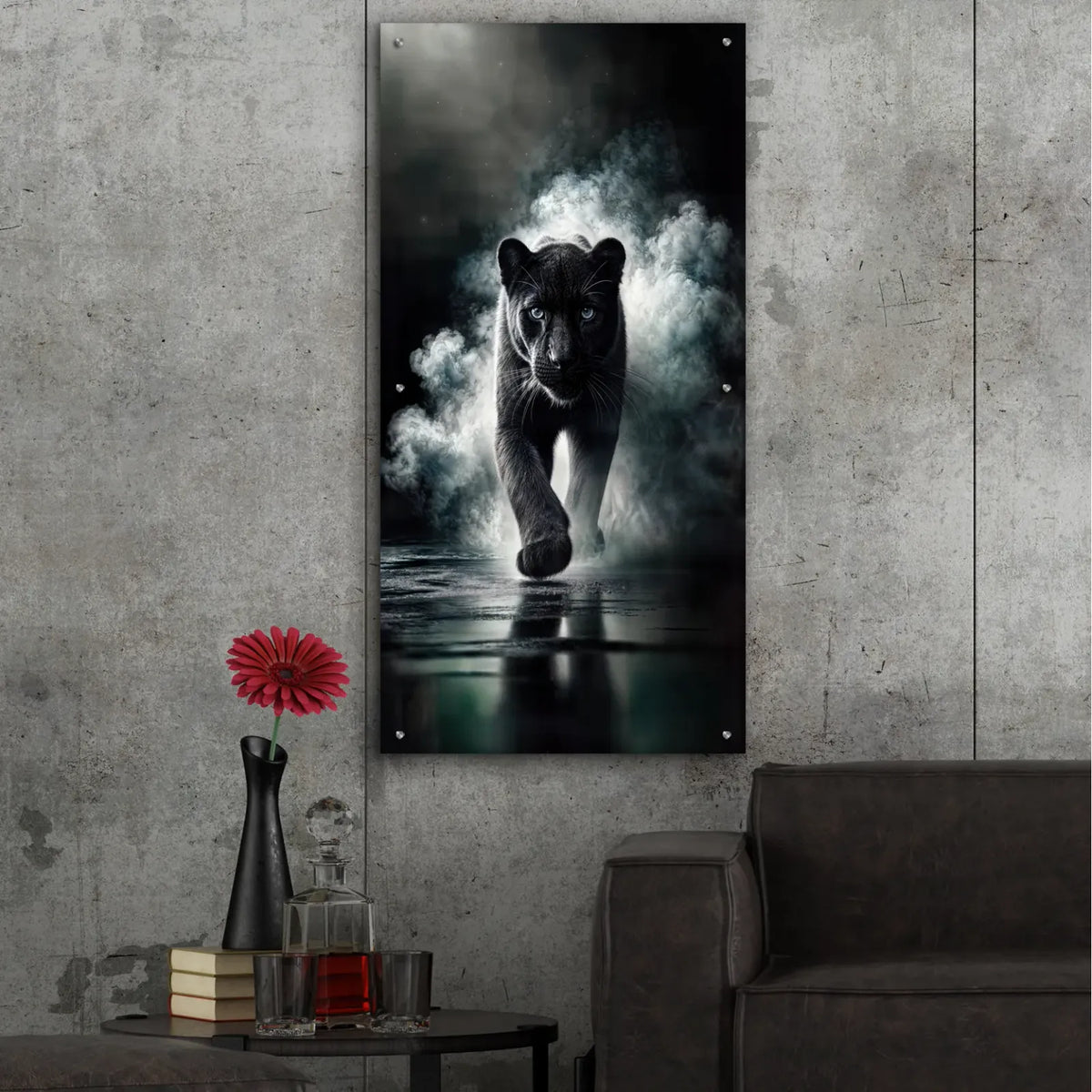 Black Leopard Catwalk by Rey Klimt - 24x48 acrylic wall art in a room