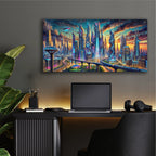 Chicago - Futuristic Painting by Rey Klimt - 48x24 acrylic wall art in a room