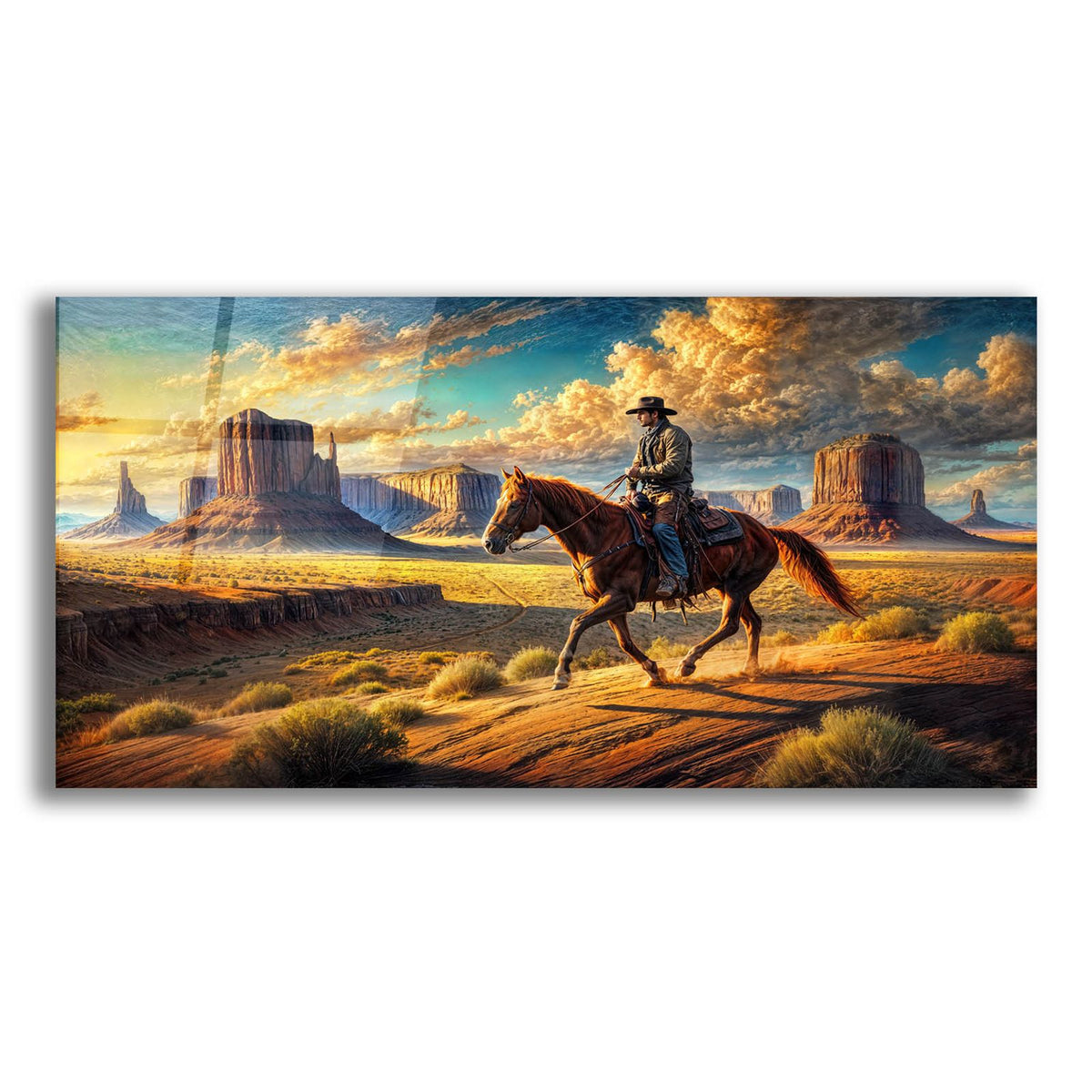 Cowboy In Monument Valley by Rey Klimt acrylic glass wall art