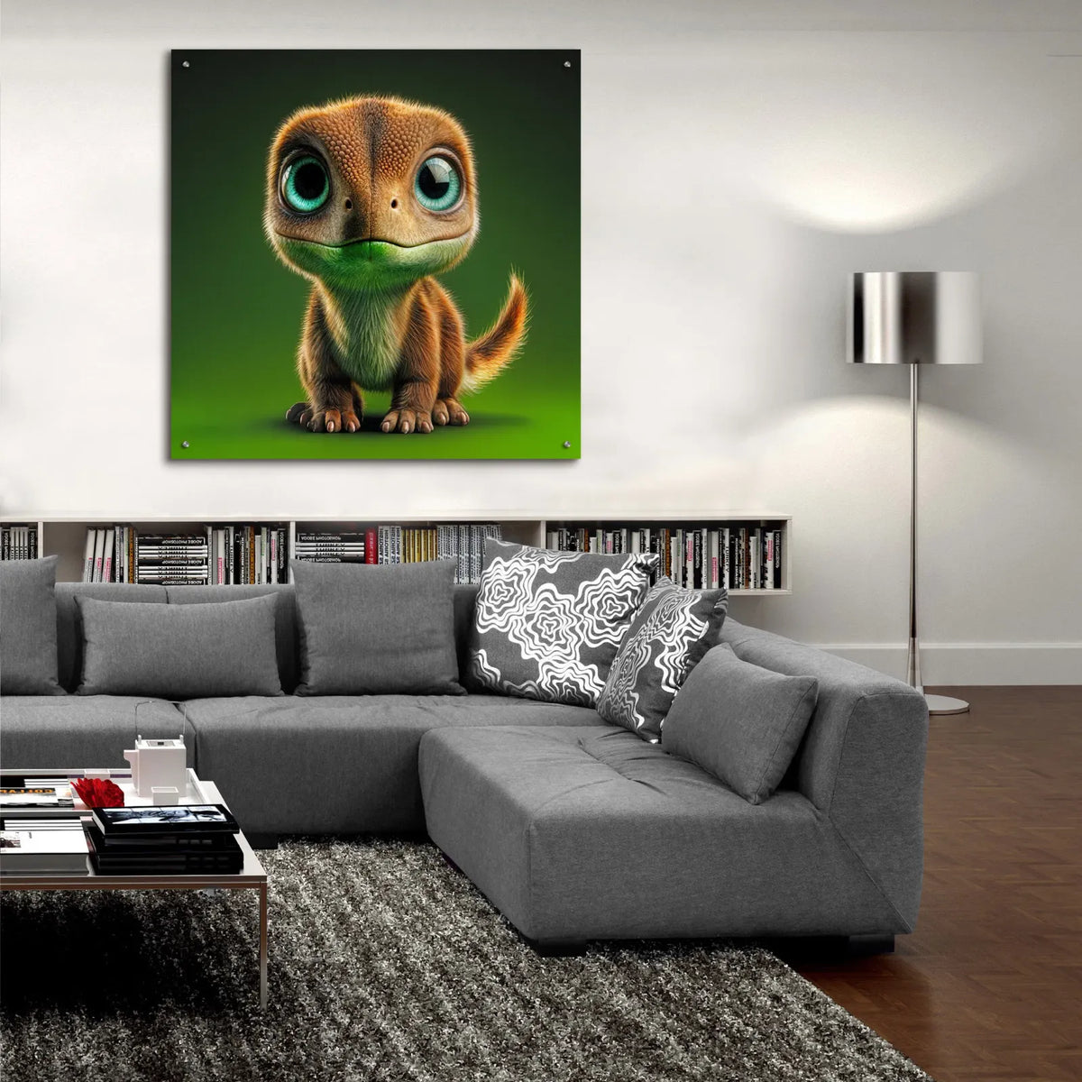 Cute Baby Dinosaur by Rey Klimt - 36x36 acrylic wall art in a room