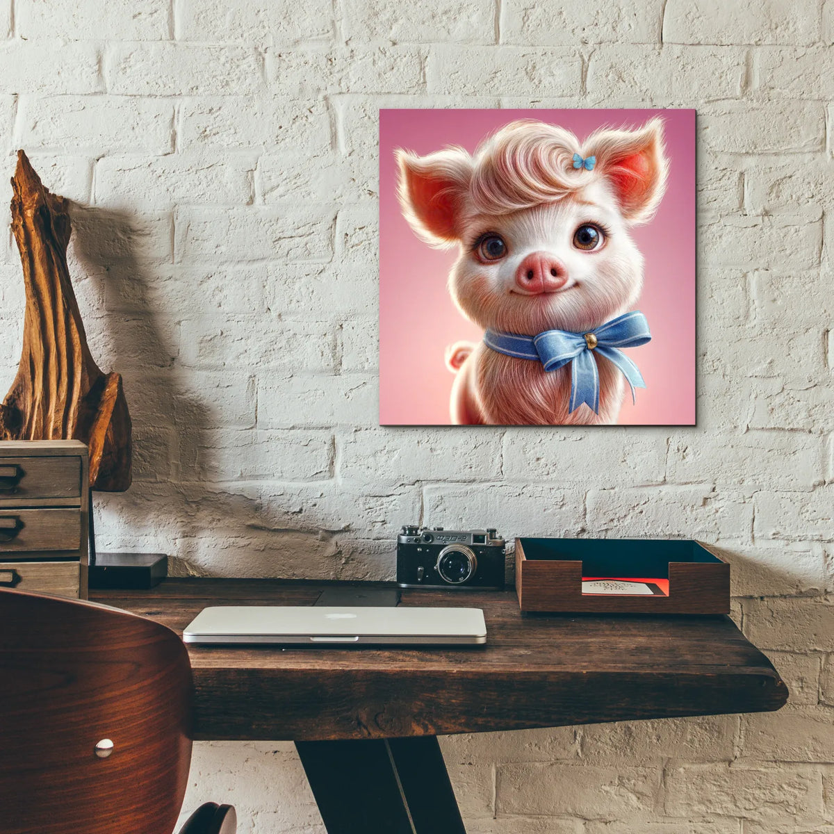 Cute Pink Pig by Rey Klimt - 12x12 acrylic wall art in a room