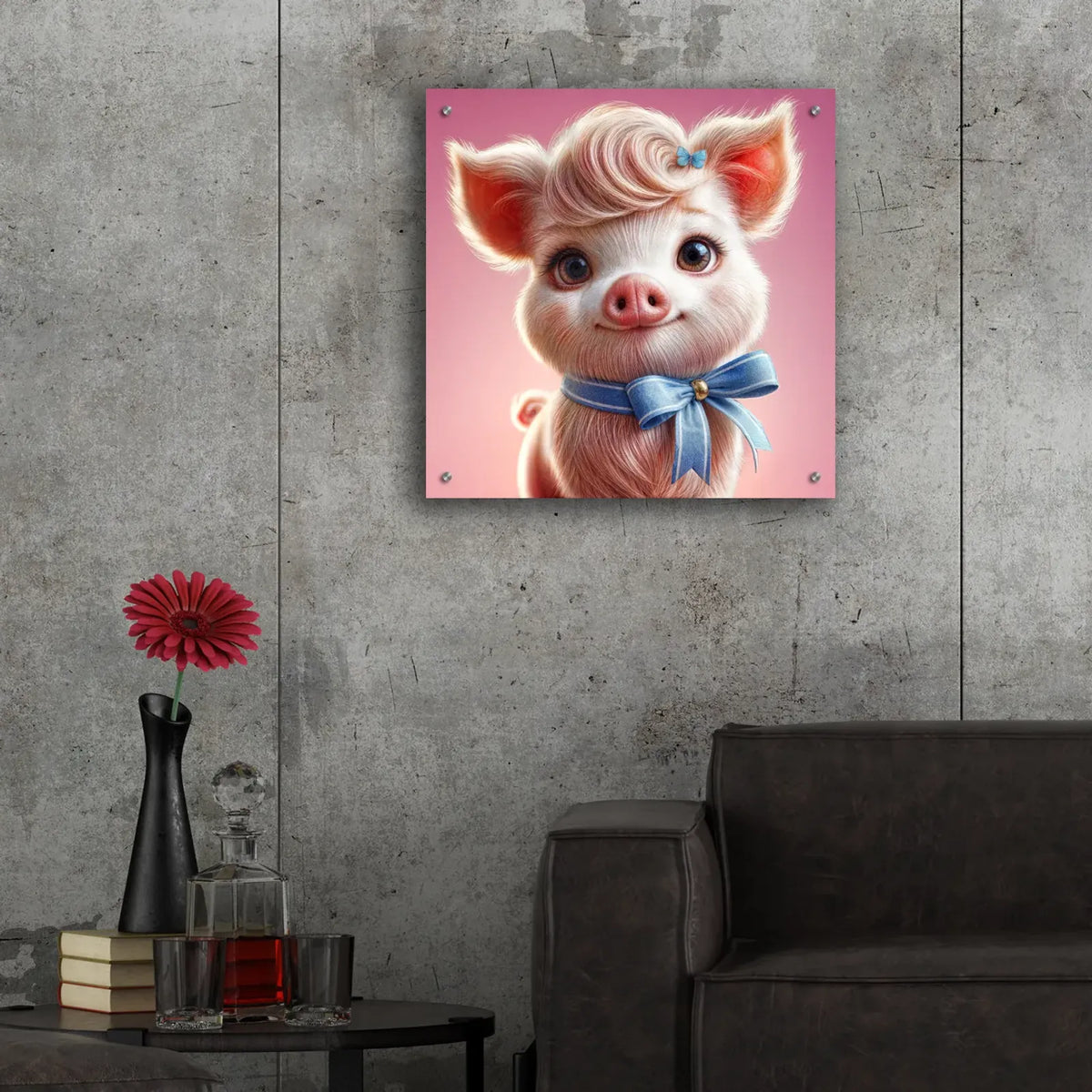 Cute Pink Pig by Rey Klimt - 24x24 acrylic wall art in a room