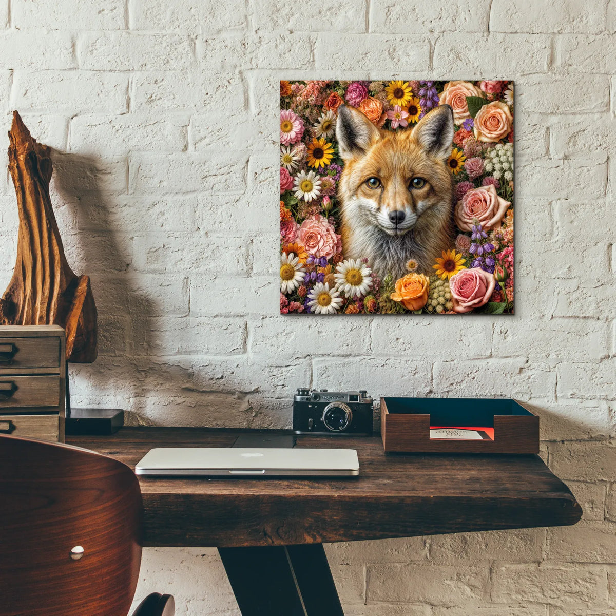 Fox Surrounded By Flowers by Rey Klimt - 12x12 acrylic wall art in a room