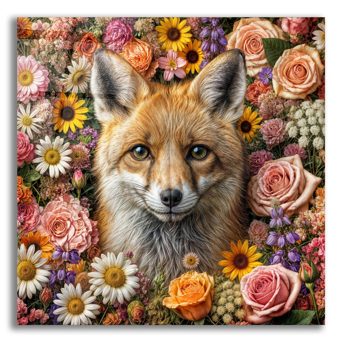 Fox Surrounded By Flowers by Rey Klimt acrylic glass wall art