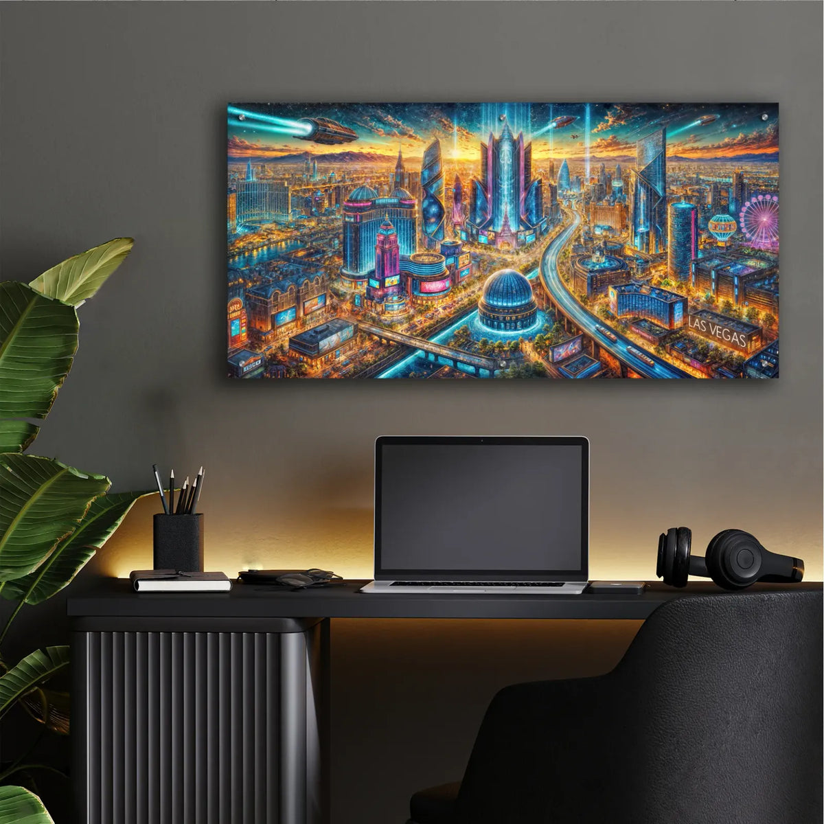 Las Vegas - Futuristic Painting by Rey Klimt - 48x24 acrylic wall art in a room