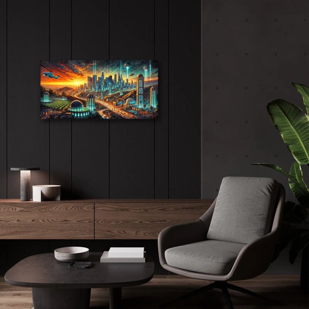 Los Angeles - Futuristic Painting by Rey Klimt - 24x12 acrylic wall art in a room