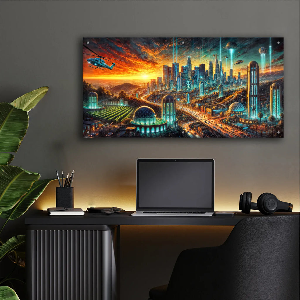 Los Angeles - Futuristic Painting by Rey Klimt - 48x24 acrylic wall art in a room