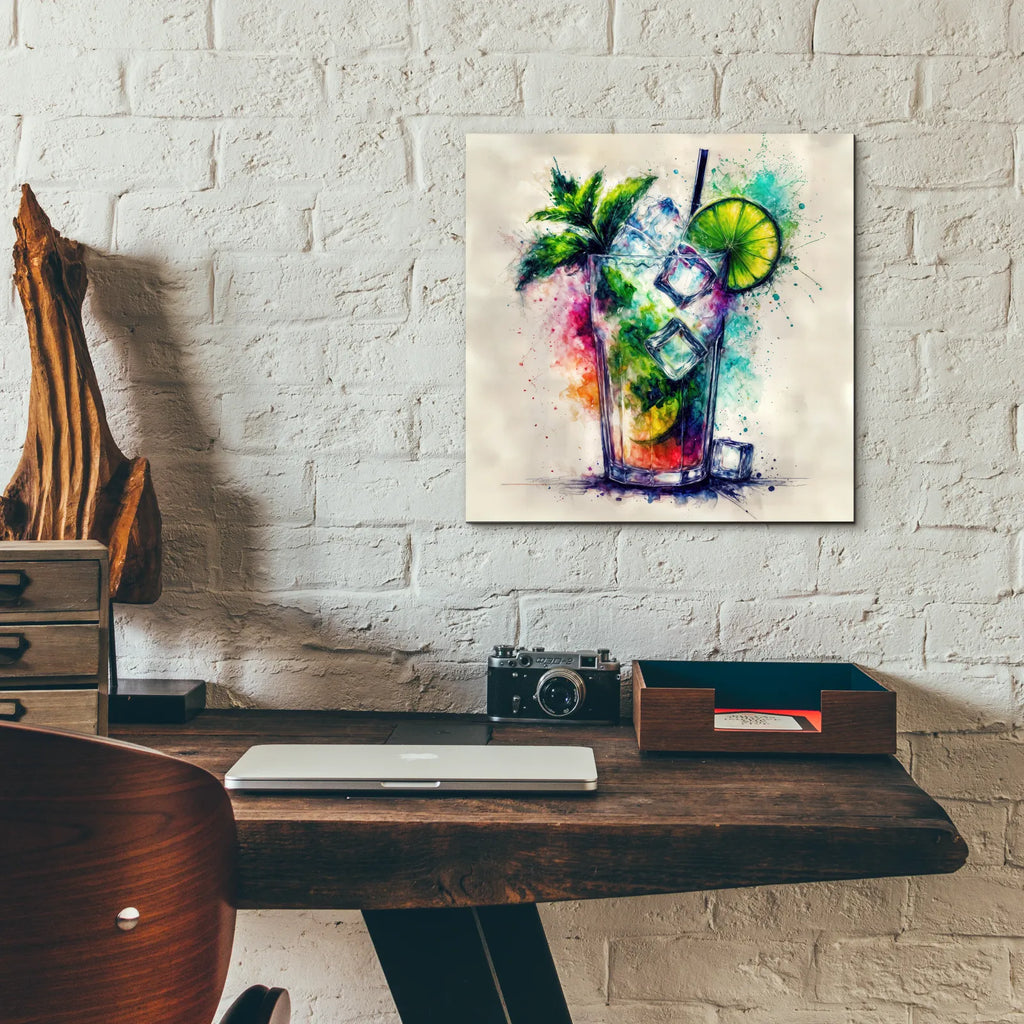 Mojito Cocktail Watercolor by Rey Klimt - 12x12 acrylic wall art in a room