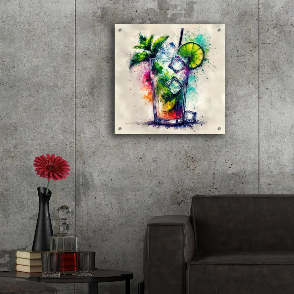 Mojito Cocktail Watercolor by Rey Klimt - 24x24 acrylic wall art in a room