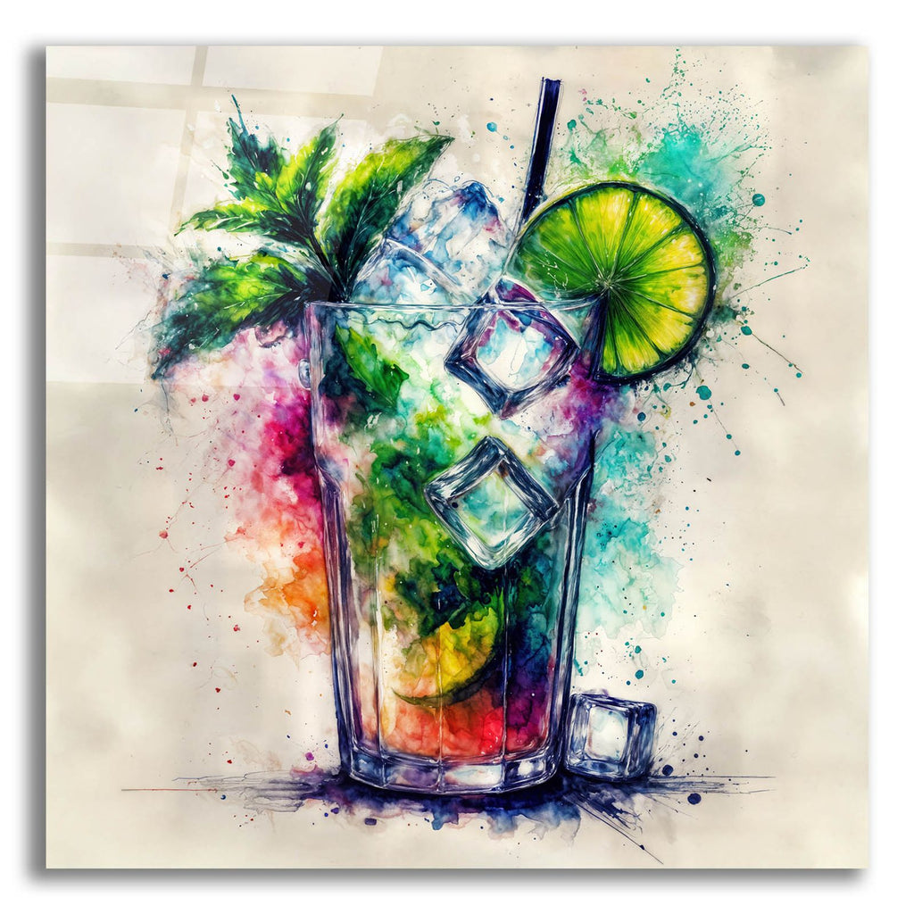 Mojito Cocktail Watercolor by Rey Klimt acrylic glass wall art