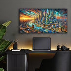 New York City -Futuristic Painting by Rey Klimt - 48x24 acrylic wall art in a room