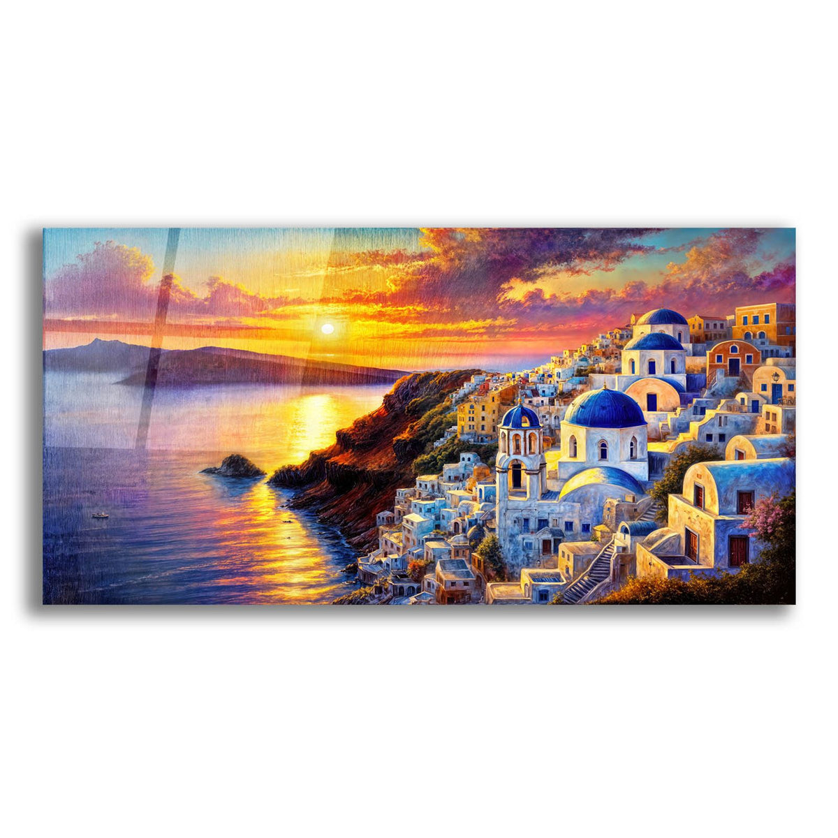 Santorini Painted Sunset by Rey Klimt acrylic glass wall art