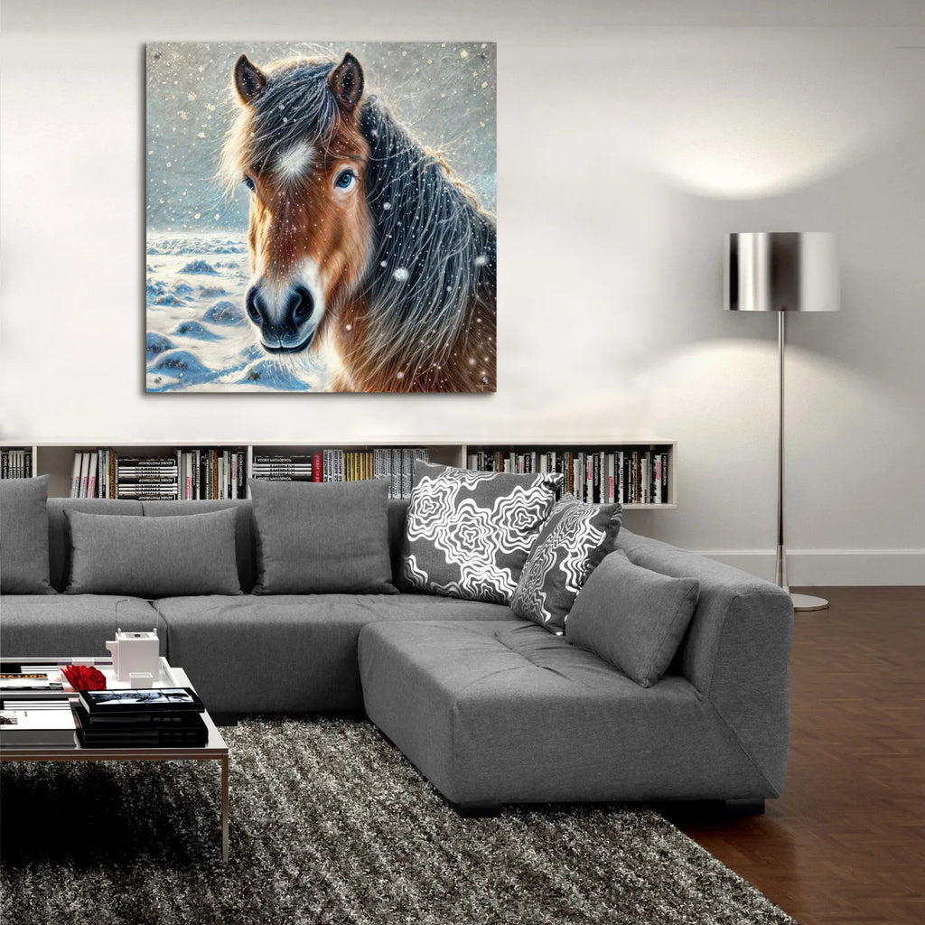 Snowy Horse Portrait by Rey Klimt - 36x36 acrylic wall art in a room