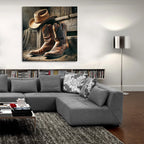 Wester Style Decor Cowboy Boots And Hat by Rey Klimt - 36x36 acrylic wall art in a room
