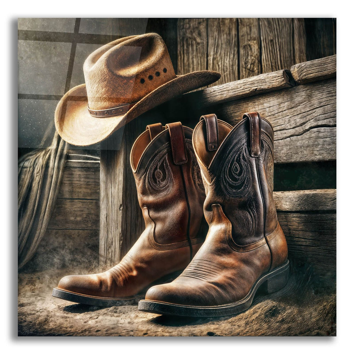 Wester Style Decor Cowboy Boots And Hat by Rey Klimt acrylic glass wall art