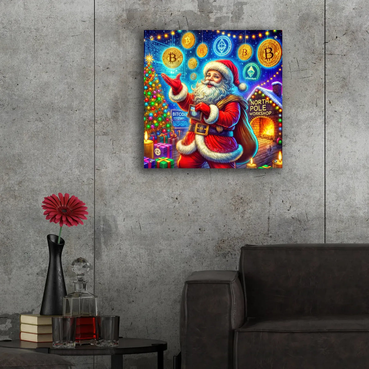 Crypto Christmas by Rey Klimt - 24x24 acrylic wall art in a room