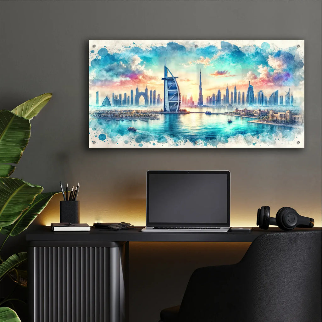 Dubai Watercolor by Rey Klimt - 48x24 acrylic wall art in a room