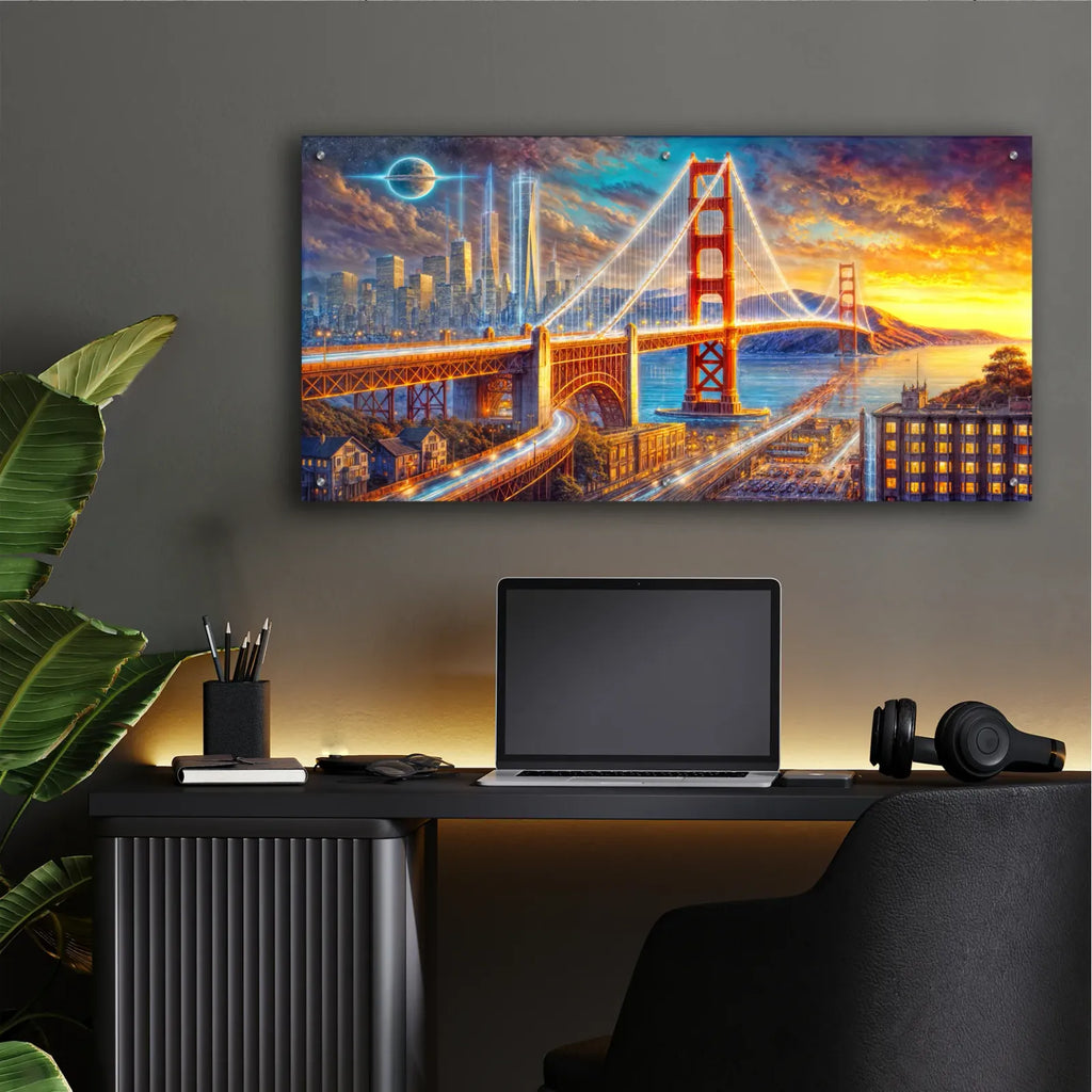 Golden Gate Bridge by Rey Klimt - 48x24 acrylic wall art in a room