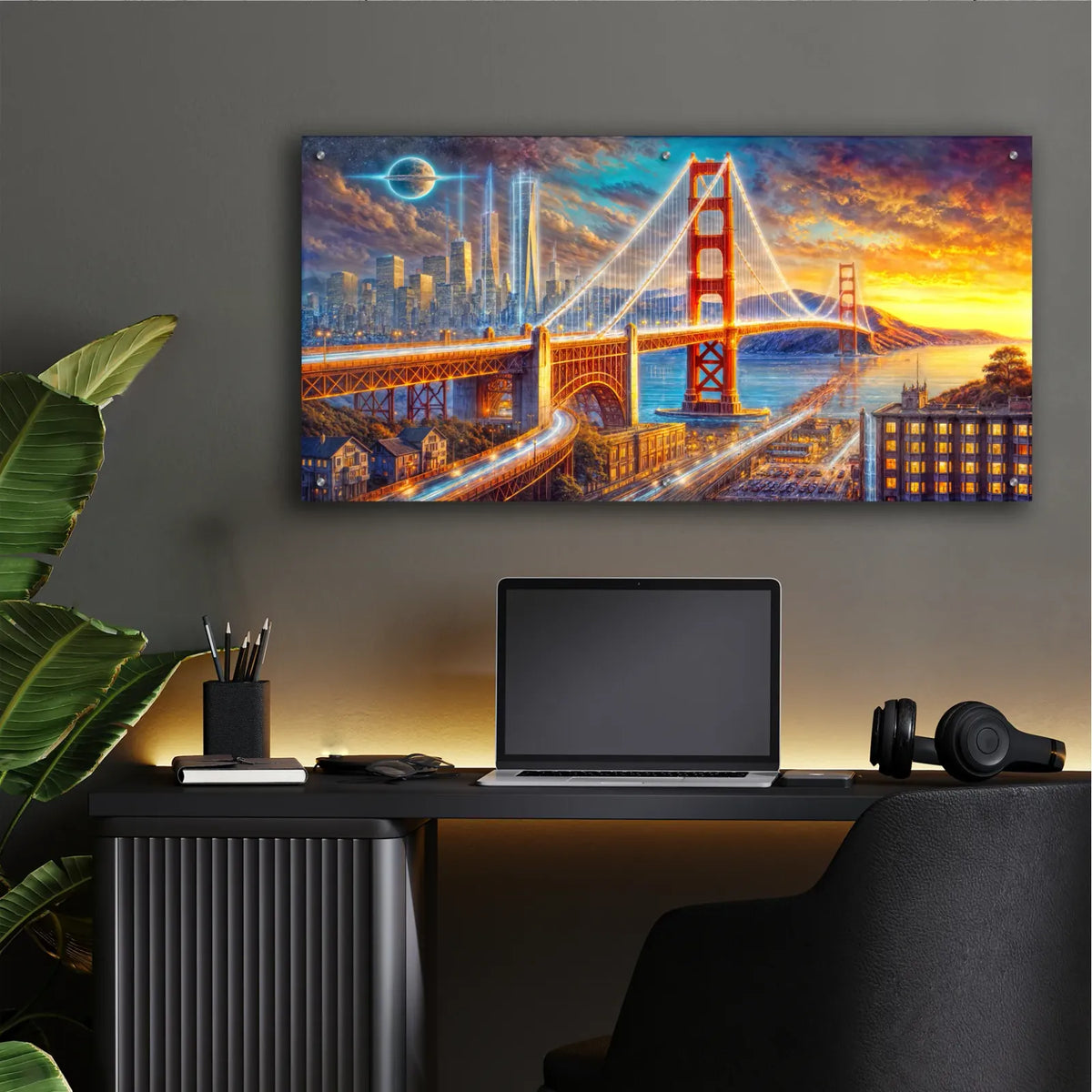 Golden Gate Bridge by Rey Klimt - 48x24 acrylic wall art in a room