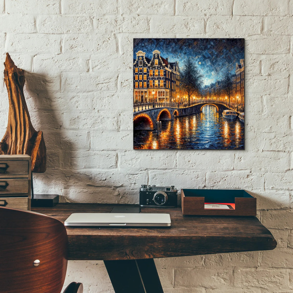 Amsterdam Canals At Night by Rey Klimt - 12x12 acrylic wall art in a room