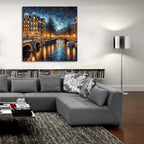Amsterdam Canals At Night by Rey Klimt - 36x36 acrylic wall art in a room
