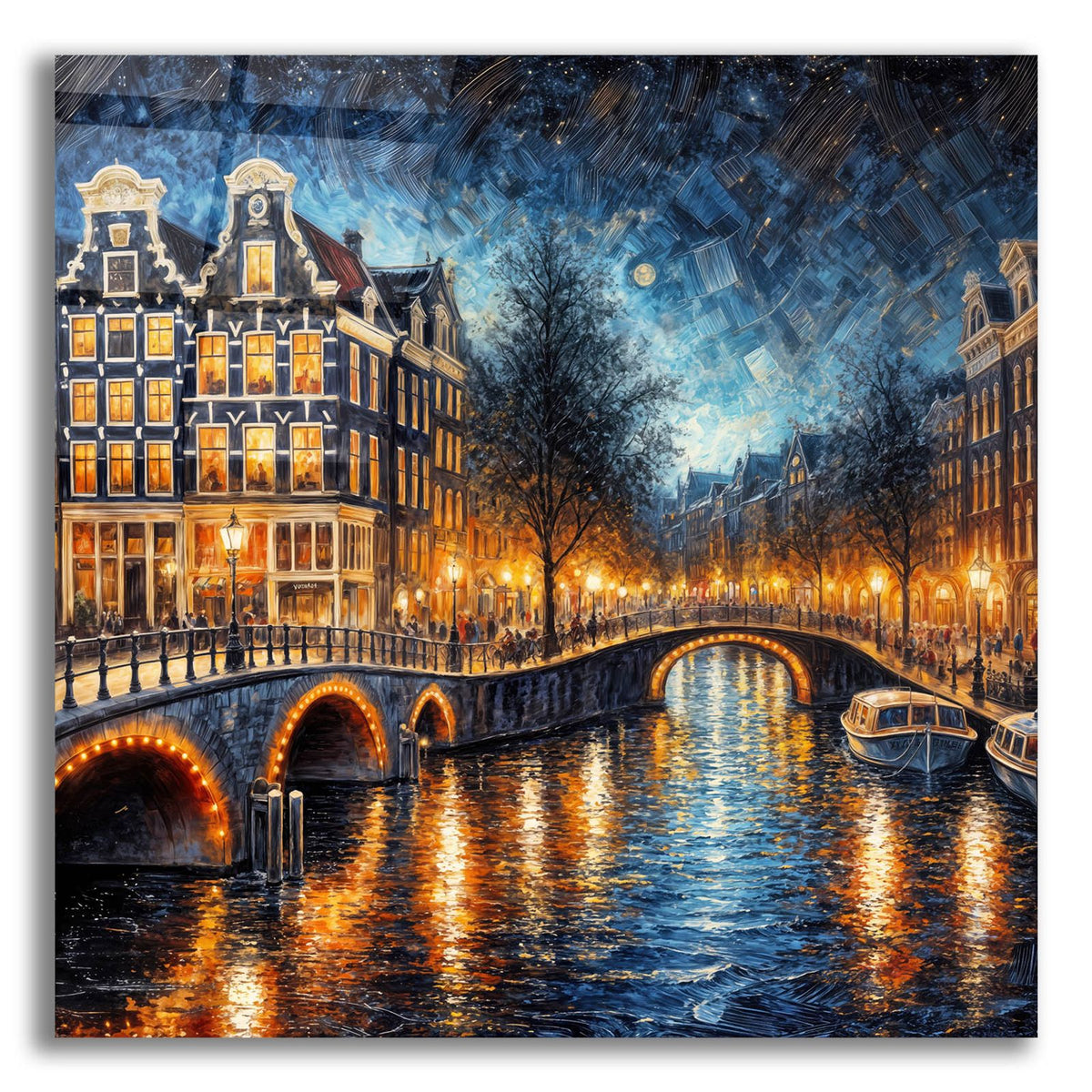 Amsterdam Canals At Night by Rey Klimt acrylic glass wall art