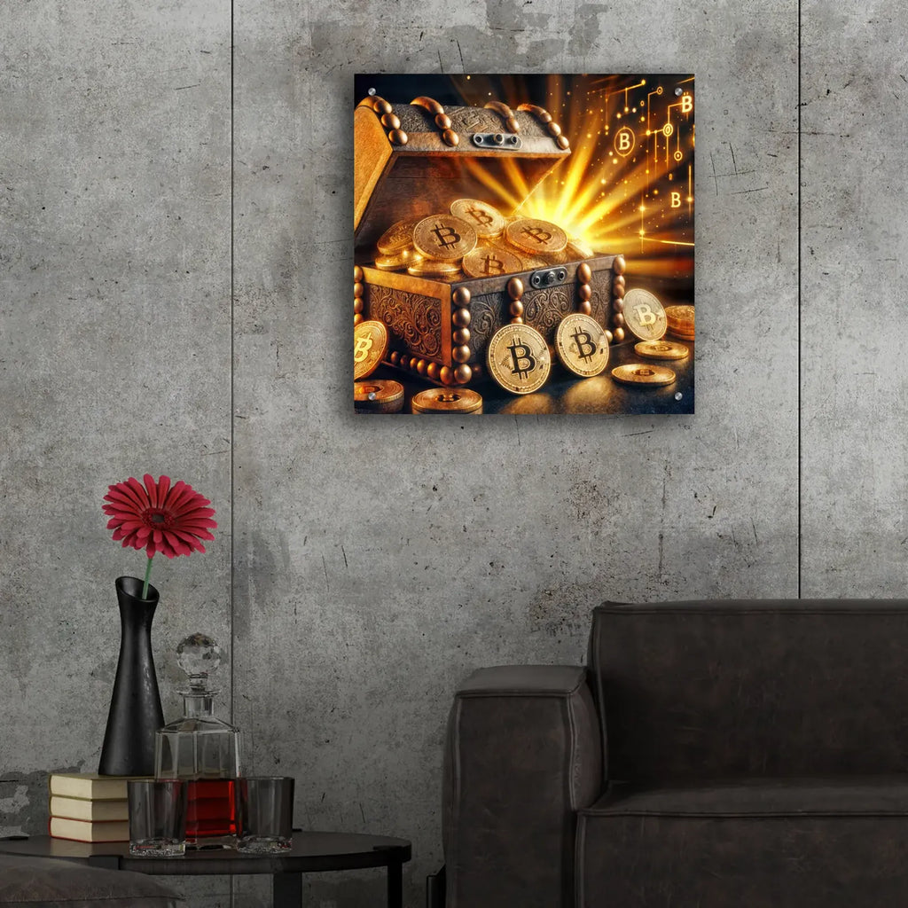 Bitcoin Gold Treasure Chest by Rey Klimt - 24x24 acrylic wall art in a room